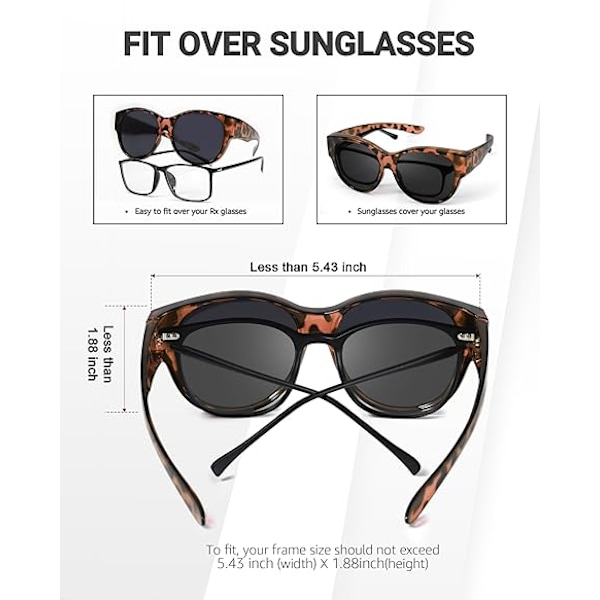 Polariserte Fitover Solbriller for Kvinner, Trendy Runde Innfatninger for Å Bære Over Briller med UV-Beskyttelse - KK- brown