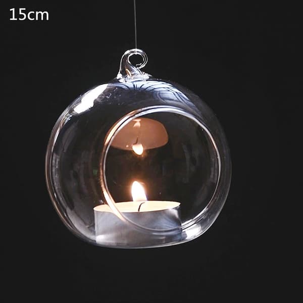 Round Bubble Hanging Clear Glass Terrarium Air Heat Candlestick -FX- 15cm Diameter