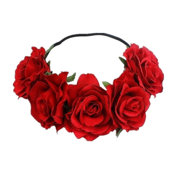 Rød krone blomster pannebånd tiara krans blomster hår hode hårbånd krans hodeplagg til bryllup brud brudepike flowe
