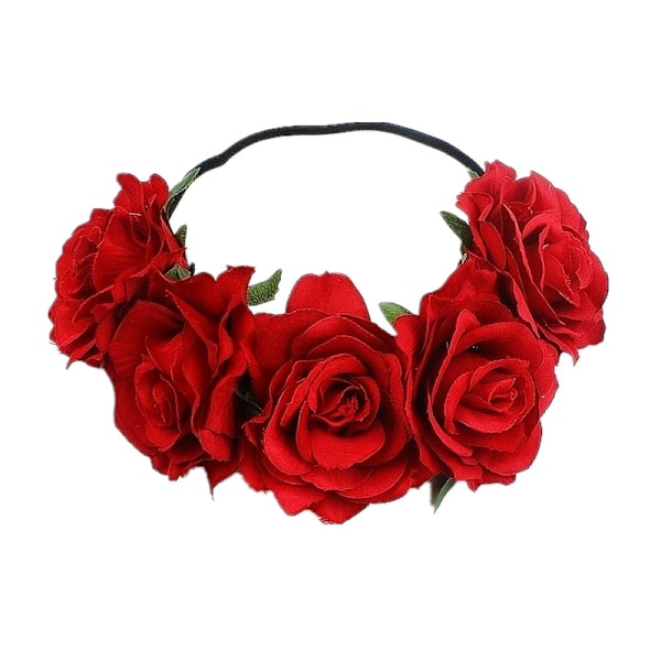 Rød krone blomster pannebånd tiara krans blomster hår hodebånd krans hodeplagg for bryllup brud brudepike flowe
