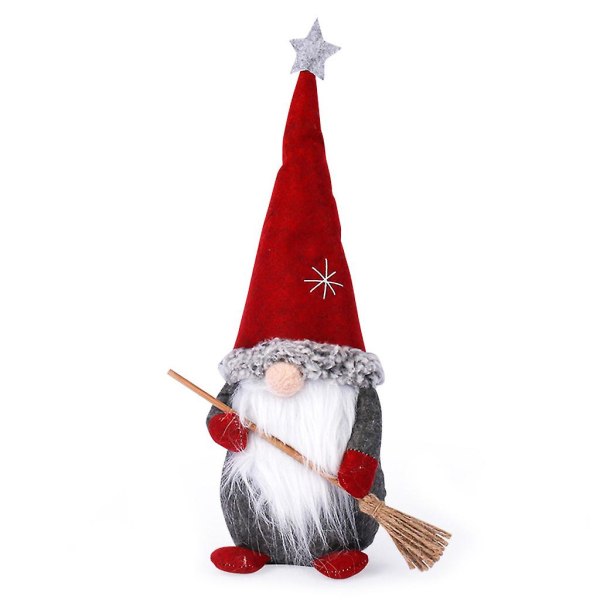 Stående jultomte med kvast jul dvärg Gnome docka prydnad Söt Dw