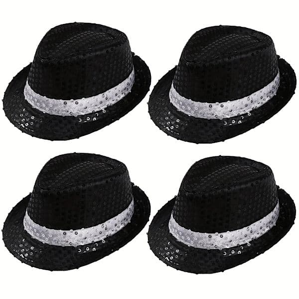 4-pack Sequin Cap Unisex Western Dance Jazz Hat Glittery Disco Hat for Halloween Celebrations 4 pcs
