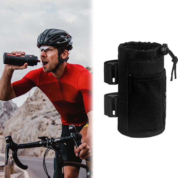 Cykel Kopholder Cykel Vandflaske Taske med Mesh Lommer Affjedring Køretøj Vandflaske Taske Isolering Taske Cykel Vandflaskeholder (Sort)