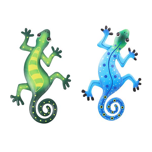 2 st Metall Järn Gecko Väggdekoration Ornament För Hem Vardagsrum Trädgård Blandade Färger 22X13X0.5CM