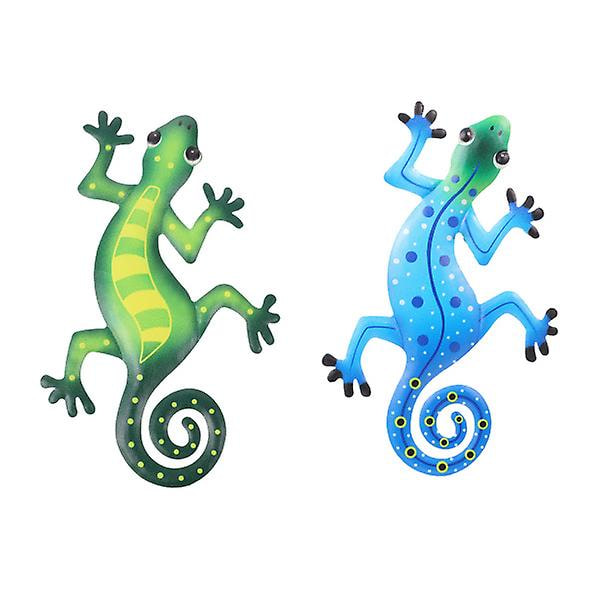 2 stk Metall Jern Gecko Veggdekorasjon Ornament For Hjem Stue Hage Assortert Farge 22X13X0.5CM