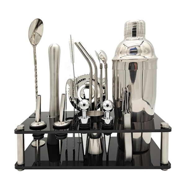 Cocktail Shaker-sett med akryl-stativ, 17 deler, gaver til menn pappa bestefar, rustfritt stål Barten Silver 17pcs