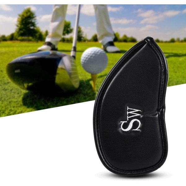 Golfkøllehodedeksler Golfjernhodedeksler 12 deler svart PU-skinn Golfjernklubbhodedeksler