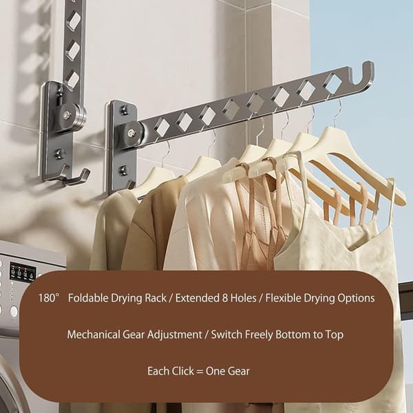Wall-mounted foldable drying rack, multi-angle stainless steel laundry hanger, no drilling for balcony, wardrobe, indoor use, grey Grijs Grijs
