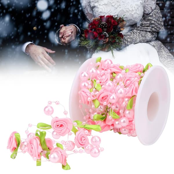 5m/rull Grønt Blad Rose Kunstig Perlesnor Perler Girlander DIY Bryllupsdekorasjon (Rosa)