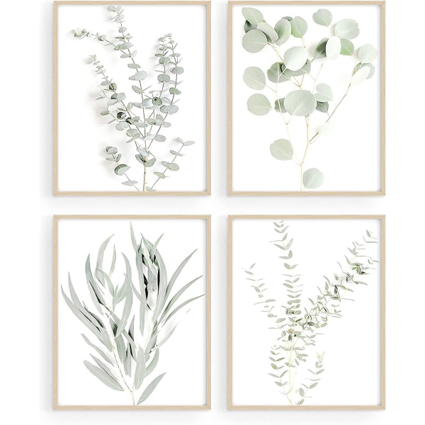 Botaniska växter Väggkonsttryck - Set med 4 växtväggdekorationer Blommor Köksblommor Väggkonst Boho Leaf Eucalyptus (oinramad) (8x10)