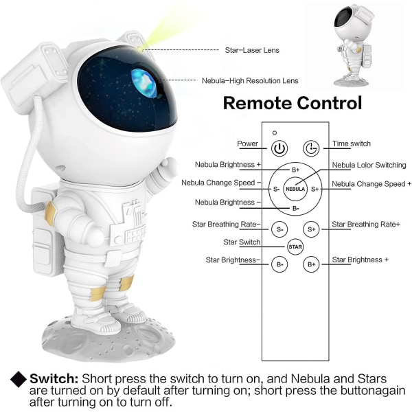 Astronaut Galaxy Projektor Stjernehimmel Natlys Astronaut Stjerneprojektor Med Nebula Timer Og Fjernbetjening, Stjernelys Til Soveværelsesloft