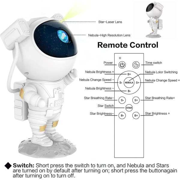 Astronautti Galaxy-projektori Tähtitaivas Yövalo Astronautti Tähtiprojektori Sumun Ajastimella Ja Kaukosäätimellä, Tähtivalo Makuuhuoneen Kattoon