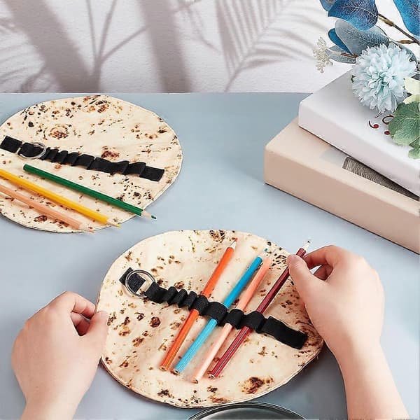 Simulation Pancake Shape Pencil Case Pen Bag Storage Bag Creative Pencil Case Roll Bag Suitable for School and Office Supplies