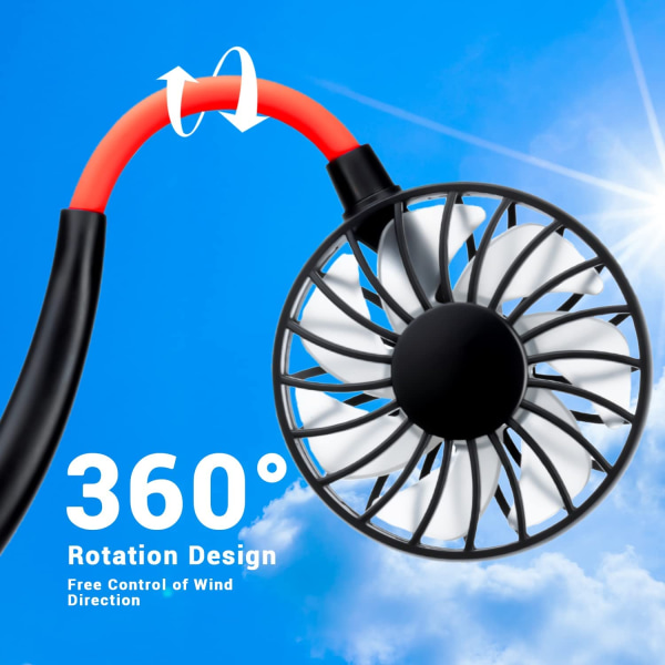 Kannettava kaulatuuletin Ladattava henkilökohtainen Hand-Free tuuletin Mini USB puettava niskapanta Sport Fan, 3 nopeutta säädettävä, 360 astetta vapaa kierto Täydellinen