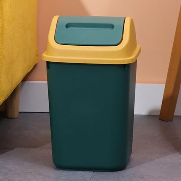 Swing-lid trash can, swing-lid waste bin, under-desk trash can, bathroom bin