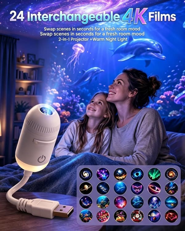 Galaxy Projector Night Light, 2 in 1 Holographic Star 5d Projector Plug and Play Hd Star Smart Dynamic Ceiling Projector Lamp With 3 films With 3 films