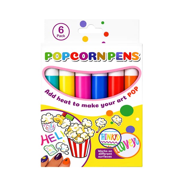 6-pack 3D Popcorn Art Pens, Expandable Puffy Effect Fine Tip Pens, Creative DIY Drawing Pens for Crafts, Painting, and Fun Art Projects