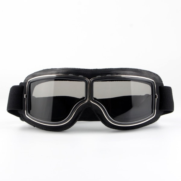 Vintage motorsykkelbriller Aviator-briller svart skinn for hjelmer B
