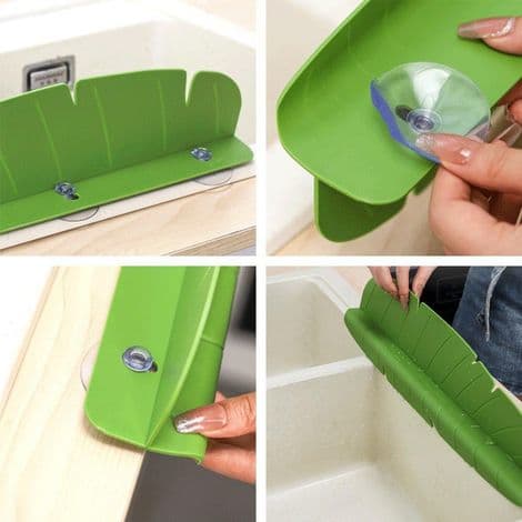 Leaf-shaped Sink Splash Guard, Soft Silicone Protector, Waterproof Screen, Splash Shield, Green