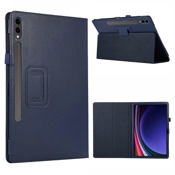 Futteral til Samsung Galaxy Tab S10+ Bi-Fold Stativ Lær Nettbrettbeskyttelse Litchi Tekstur - Mørkeblå