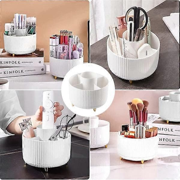 360 roterende makeup-organizer - Makeupbørsteholder med 5 rum til kosmetik, smykker til toiletbord, soveværelse, papiropbevaring