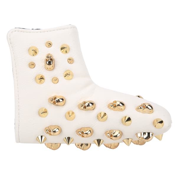 PU Leather Golf Wood Head Cover Waterproof L Shape Putter Skeleton Rivets Headcover Protector White