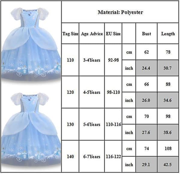 Barn Flickor Askungen Kort Puffärm Prinsessklänning Julfestklänning 5-6 År 5-6 Years