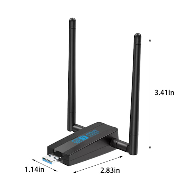 1300 Mbps Trådløst Netværkskort Driverfri Adapter Wifi Dobbelt Bånd 2.4g/5ghz Sort