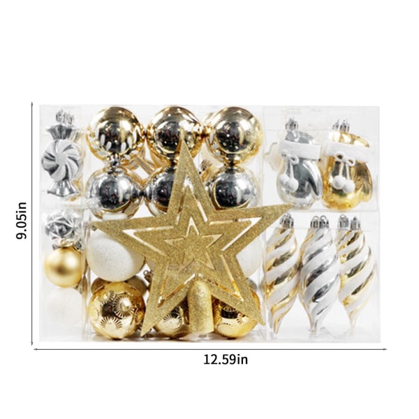 Julgranspynt 88 st, Hängande Julgranspynt, Hängande Plastkula, Femuddig Stjärna, Målad Set, Julkula Dekoration, Guld Golden