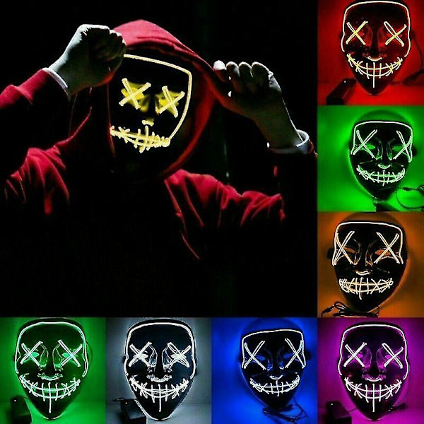 Neon-ommel Mask LED-lanka Loiste Masquerade Puhdista Halloween Cosplay Mask_Oranssi