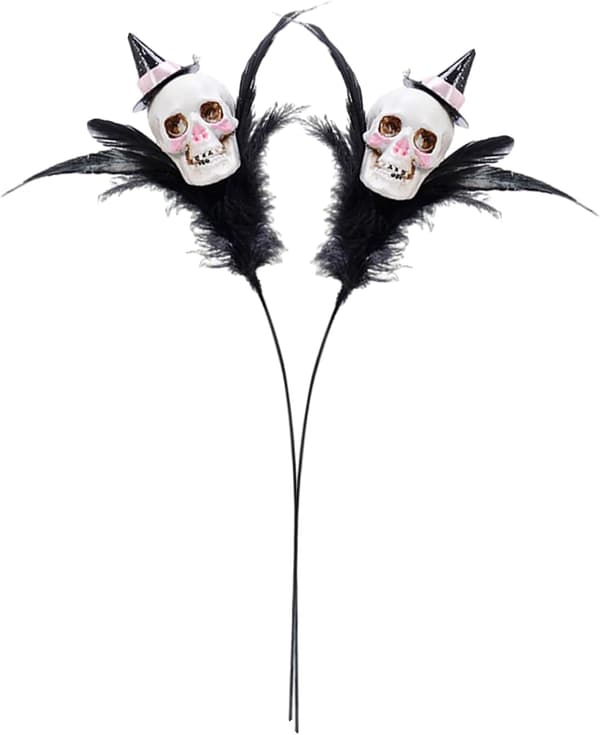 Halloween Decorations 2-Pack, White Feather Pumpkin Skeleton Flower Stems for Table Decorations and Party Arrangements