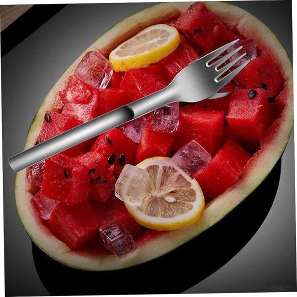 Watermelon Slicer Multifunksjons Fruktsalat Slicer Gaffel Kjøkkenverktøy (2 stk, Sølv)