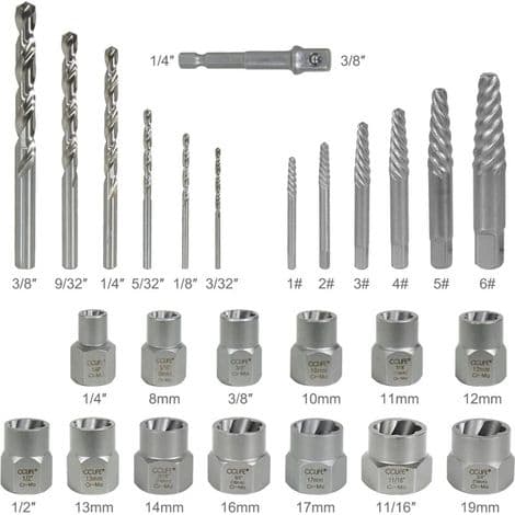 26 st stöldskyddsbultutdragare, skadad mutterutdragare Cr-Mo-material 8-19 mm
