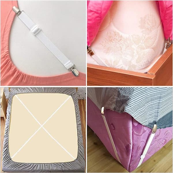 Sheet Fasteners, 8 Pcs Adjustable Sheet Straps Elastic Sheet Clips for Bedding, Fitted Sheet Holders to Keep Your Sheets in Place, White