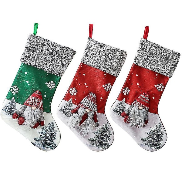 Juldekorationer Ansiktslösa Dockstrumpor Presentpåsar Julgran Tomte Hängande Presentpåsar (3 st, Röd + Grön)
