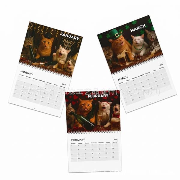 Ny 2027 \"Berusade Katter\" Kalender – Kattfest Väggkalender /Ölfestival