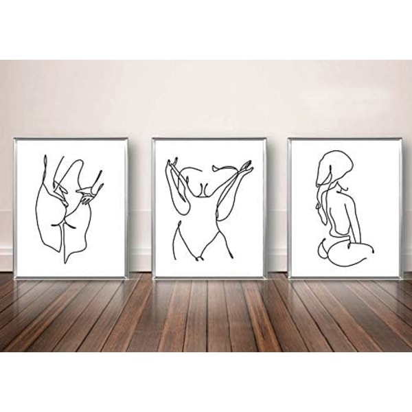Linje Kunsttryk Mode Kvinder Kunsttryk Sæt med 3 Sort-Hvid Tryk Stick Figur Trykning Gave til Kvinder Canvas Rose Tryk Vægbillede