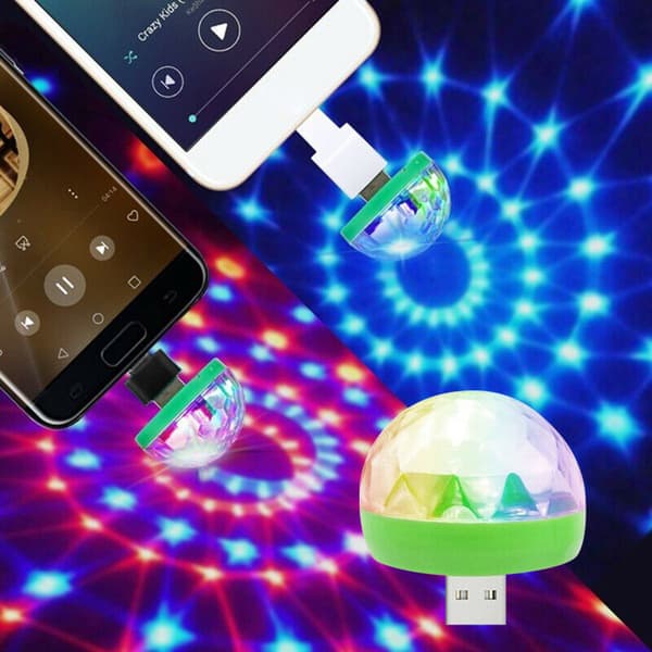 Mini bærbar USB krystallkulelampe LED fargerik effekt lydkontroll scenelys hjemmedekorasjon