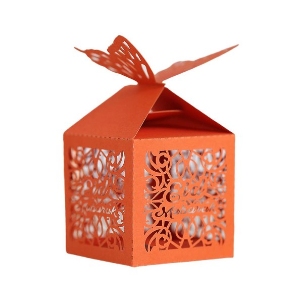 Oransje rød100 pakke sommerfugl Mubarak dekorativt papir hulkuttet godteriboks Oppbevaring Festrekvisita Oransje rød