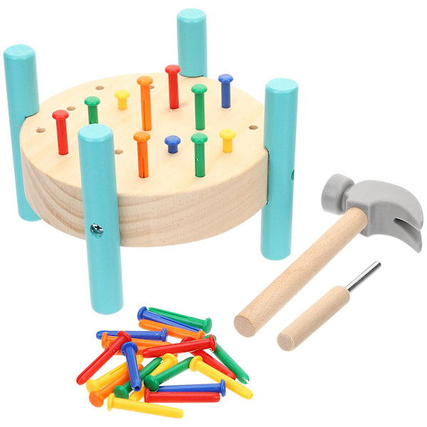 1 Set Träspikar Hammare Lekset Trä Baby Verkstad Hammare Lekset 19x19cm 19x19cm