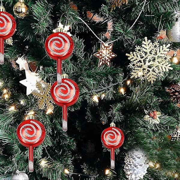 HA~Festlige Stribede Slik Ophængsdekorationer, 6-delt Sæt til Juletræ og Fest, Søde Pynt