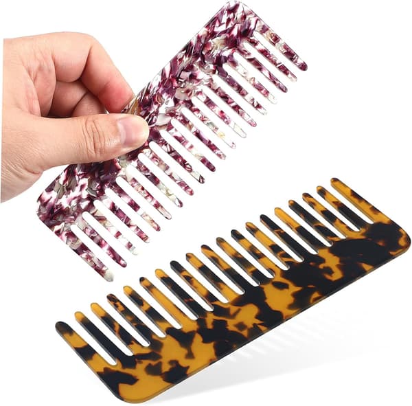 Wide Tooth Comb Set 2 Pcs Marble Pattern Acetate Detangling Combs for Men and Women
