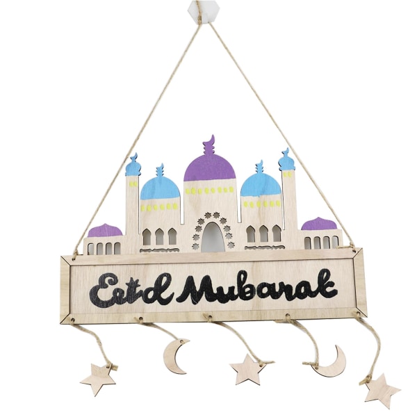 Style 4Wooden Mubarak Pendant Moon Star Castle Hanging Ornament Wooden CraftsStyle 4