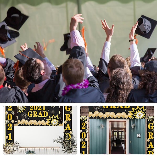 1 Sæt af 3 stk. Graduation Party Couplet Dørgardin Dørbanner Graduation Dekoration Sort 180X30CM