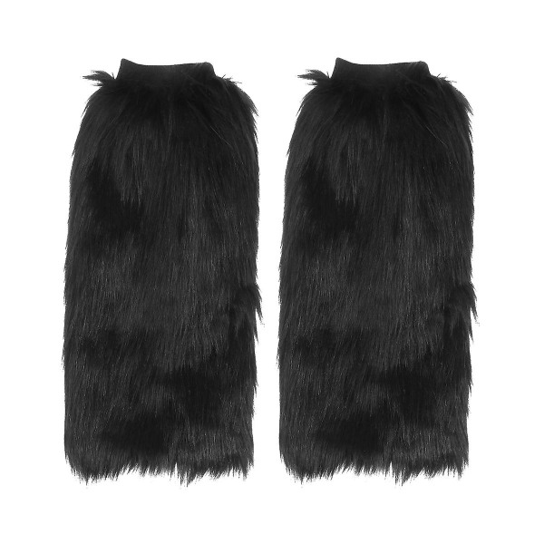 40 cm fuskpäls benvärmare plysch mode långa benvärmare stövelmanschetter cover för kvinnor flickor (svart, lång Black