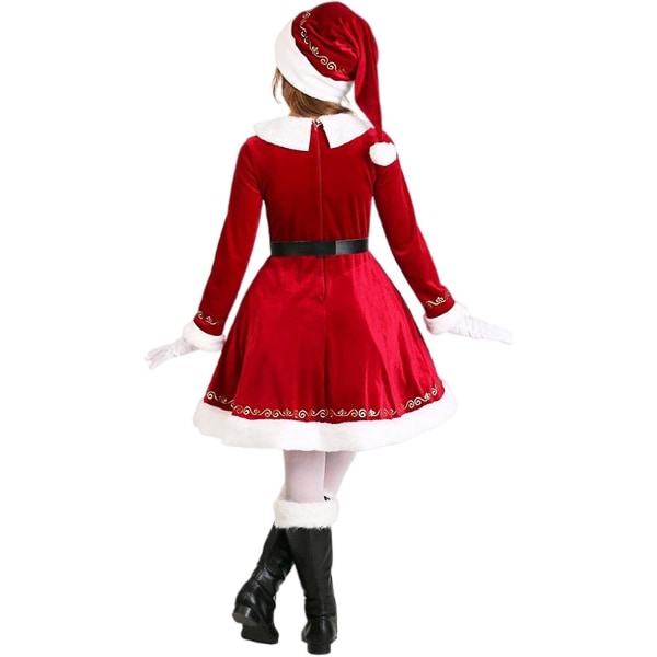 Jultomtekostym för flickor 5-12 år gammal tomtedräkt Röd julklänning med hatt och bälte för rollspel Scenkostym