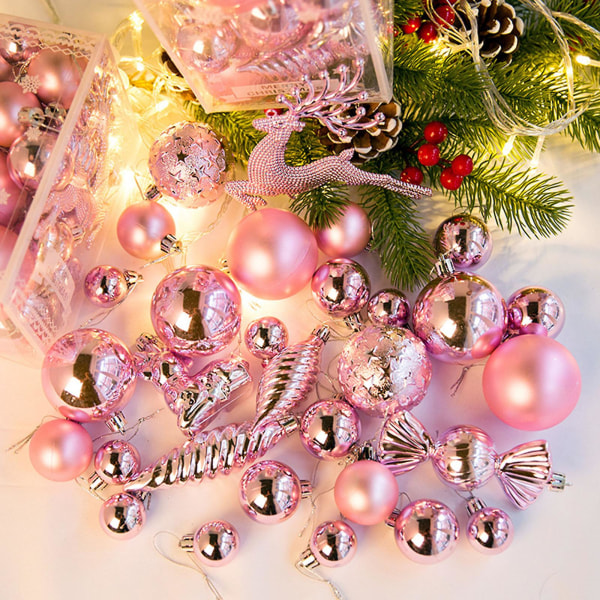 Julekulepynt, Fargede Uknuselige Plast Dekorative Hengende Kuler For Juletre Dekor Høytidsfest Bryllupsdekorasjon 43stk Rosa