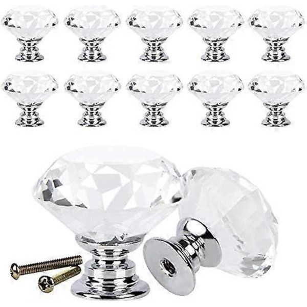 30mm Clear Crystal Handles Crystal Glass Knobs for Cabinets - 12-pack [DB]