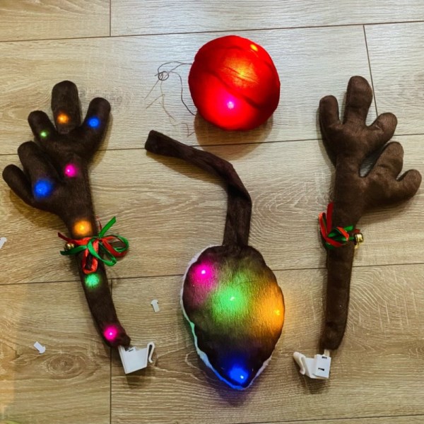 Bilrenarhorn Kit med LED-lampor, Julrenarhorn, Näsan och Svans Bildekorationskit för Bilfönster Tak