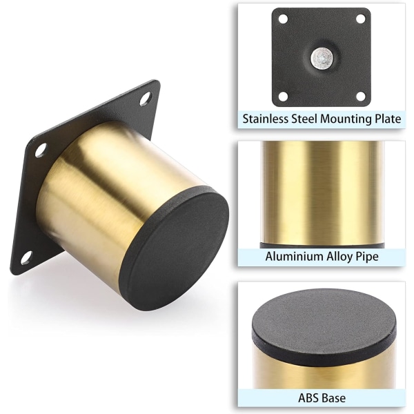 (Guld) Set med 4 st 5 cm rostfria möbelben - för stolar, bord, skåp, skrivbord, soffor, möbler - med skruvar - Lätt att montera - Runda